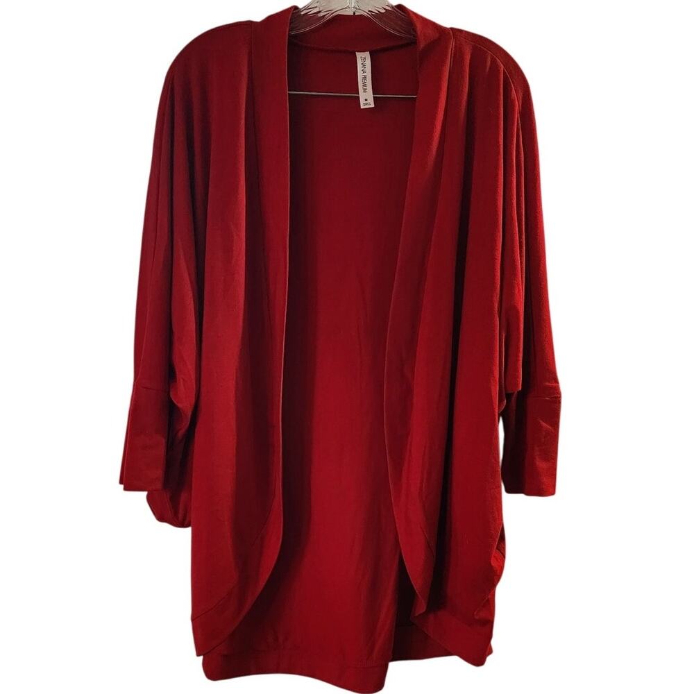 Zenana Premium Red 3/4 Sleeve Oversized Cocoon Wrap Cardigan Medium